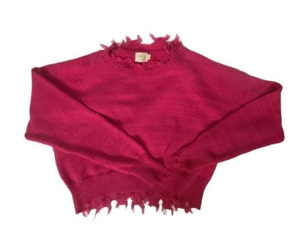 Dreamers by Debut Hot Pink Distressed Frayed Crop Sweater